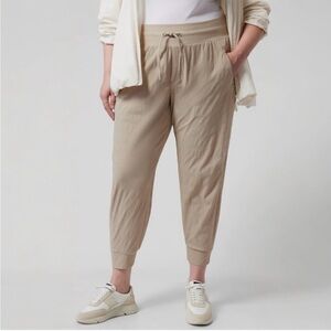 Athleta Trekkie North Jogger Mid Rise Beige Adjustable Drawstring Size 14